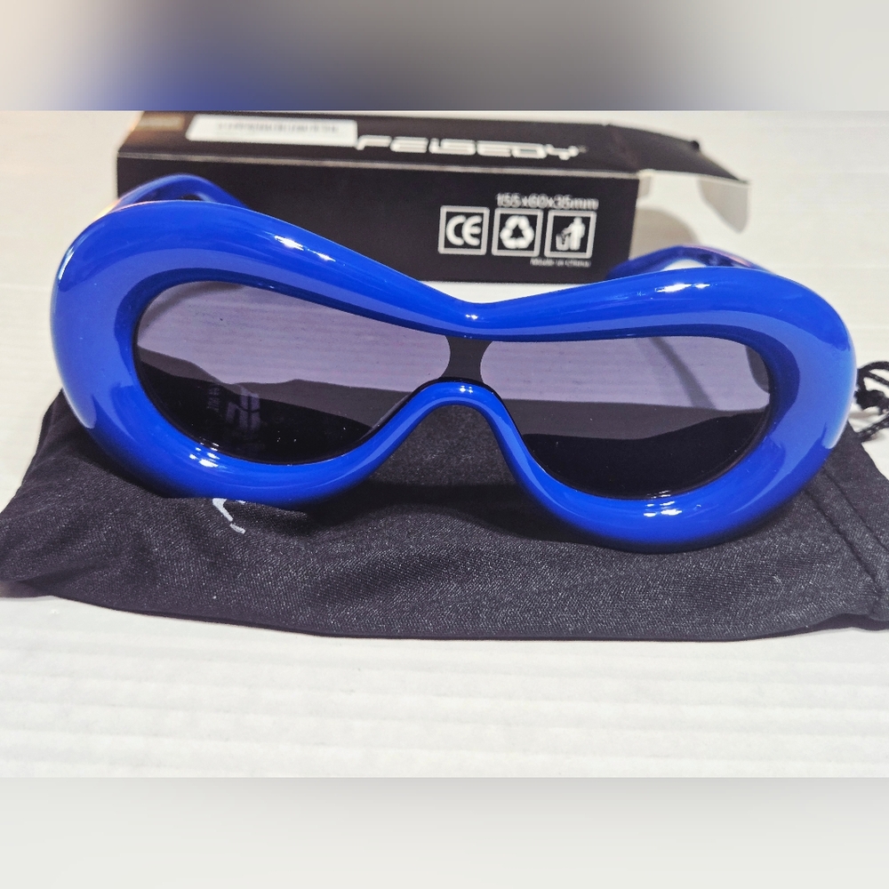 Blue Unique Balloon Thick Racer Shield Retro Sunglasses - Picture 4 of 5